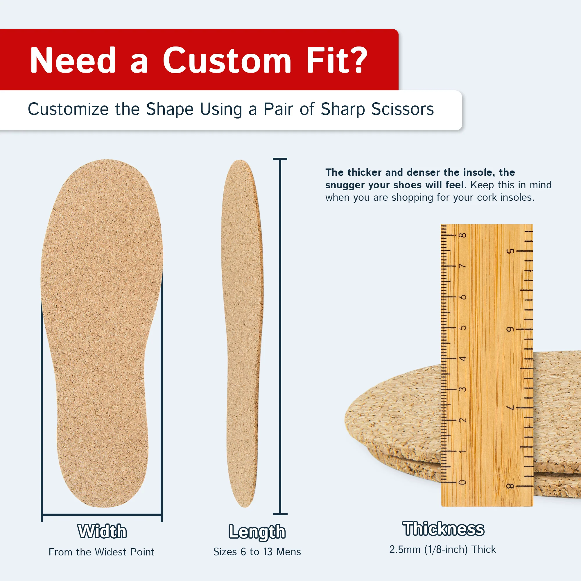Cork Insoles - 2.5mm Thick, 2 Pair - Image 4