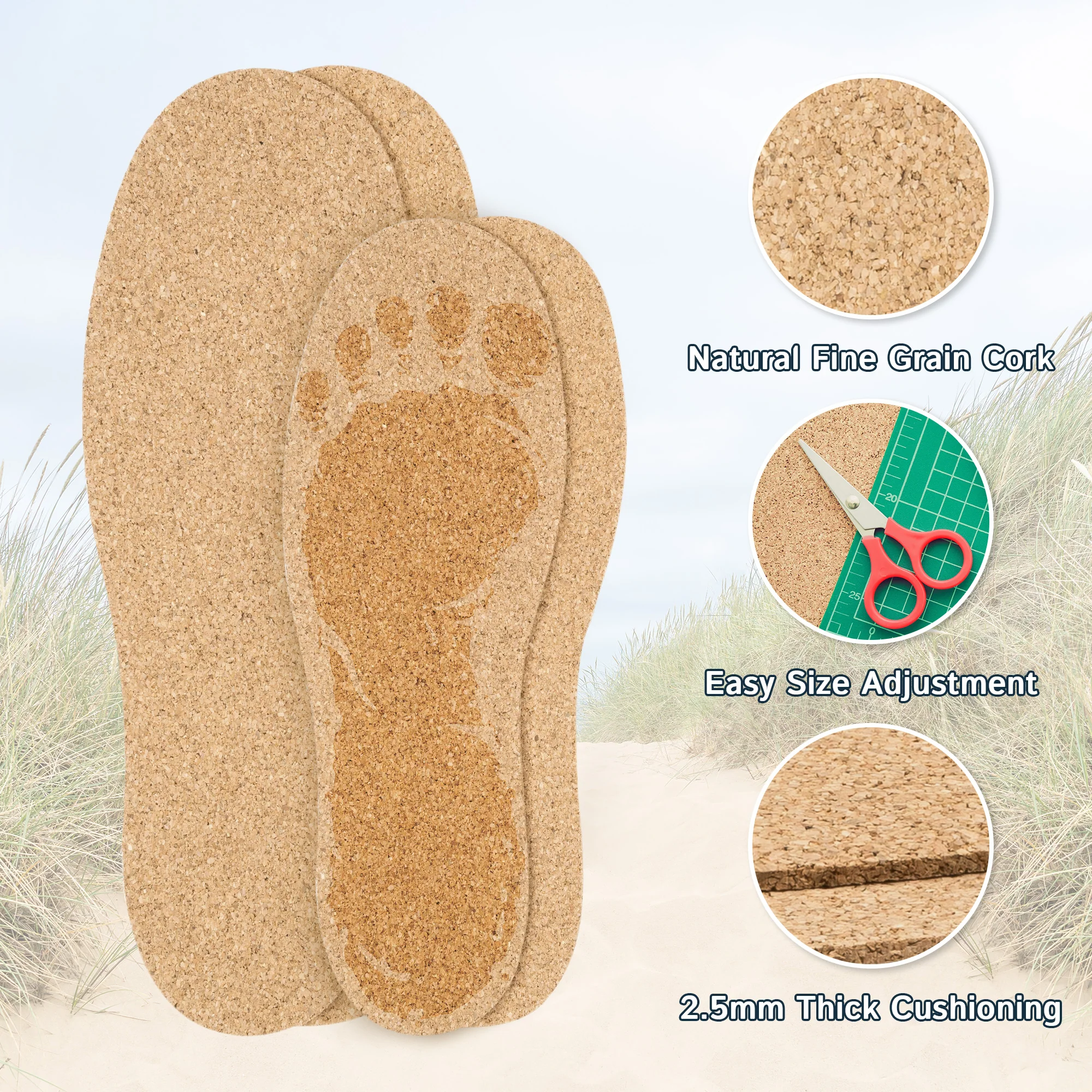 Cork Insoles - 2.5mm Thick, 2 Pair - Image 5