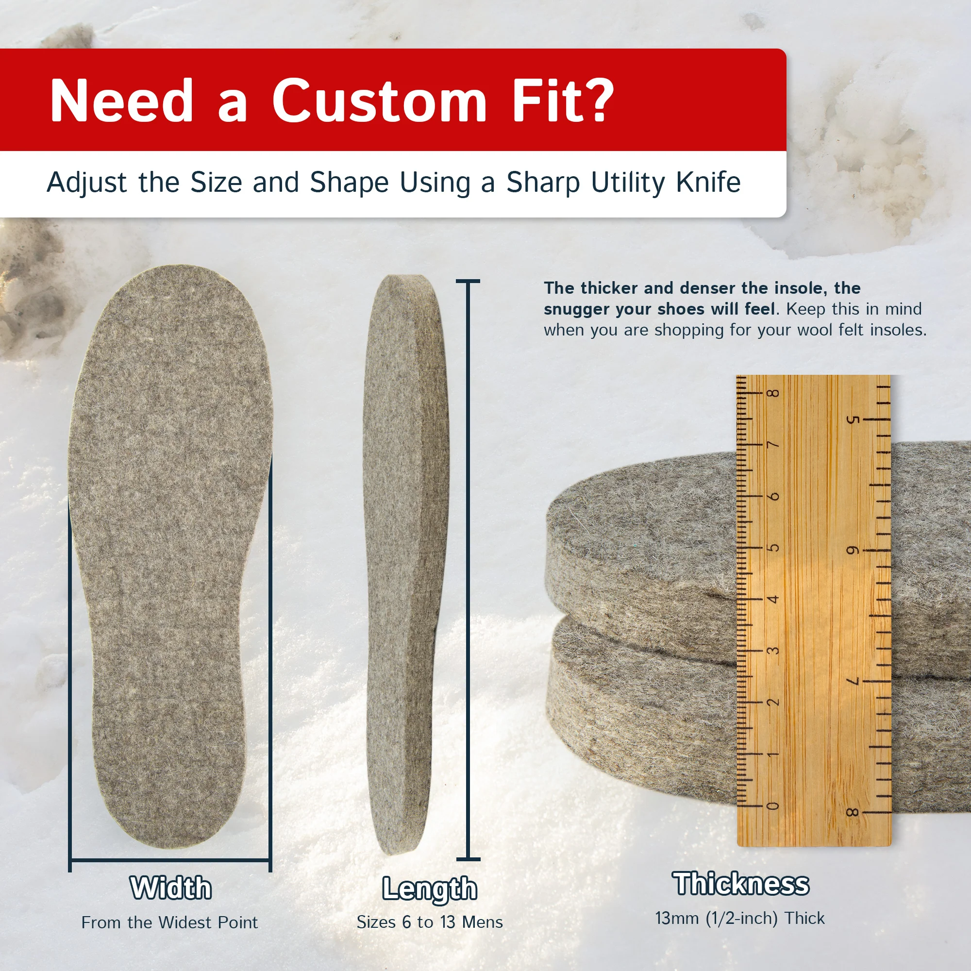 Wool Felt Insoles - 13mm Thick, 1 Pair - Image 3