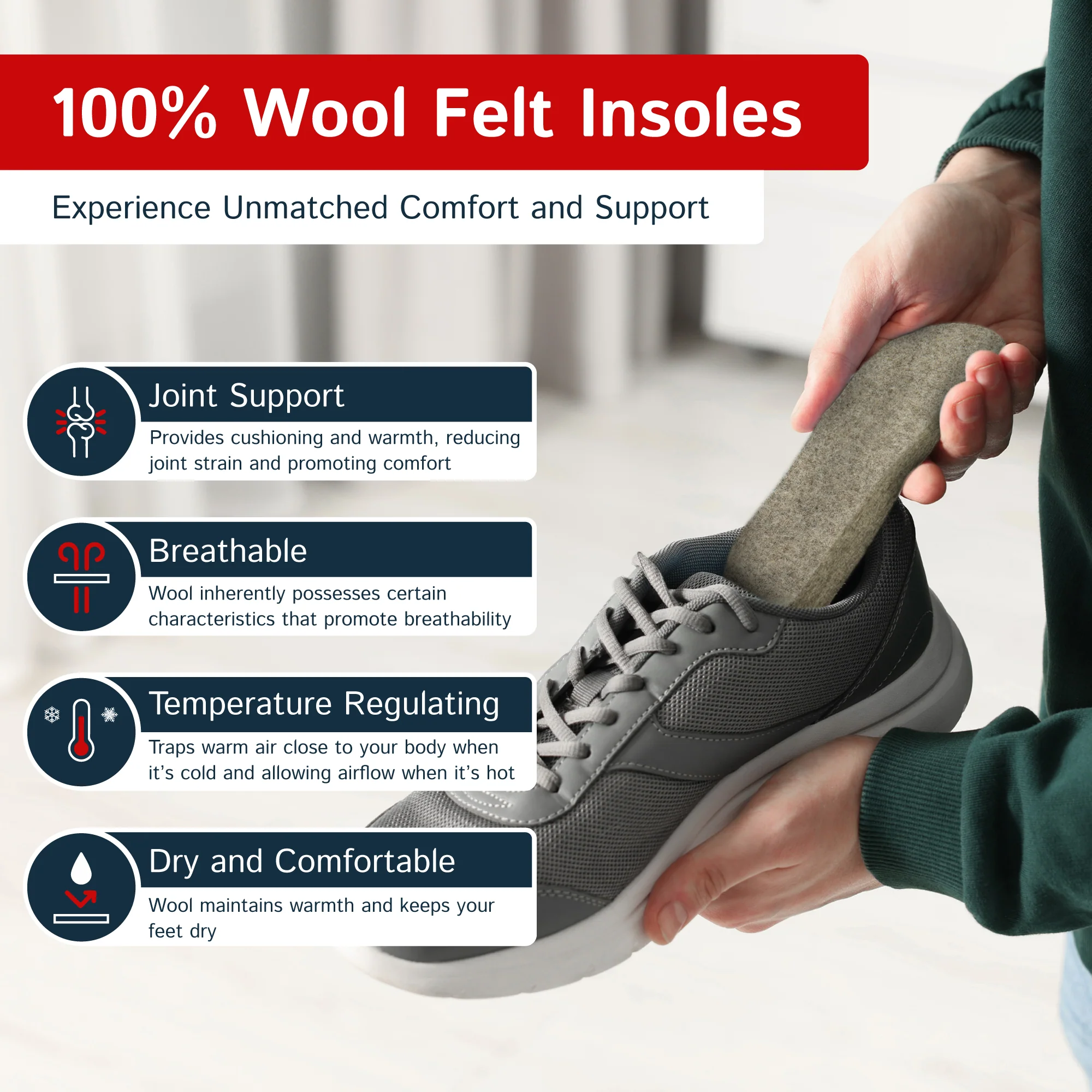 Wool Felt Insoles - 13mm Thick, 1 Pair - Image 5