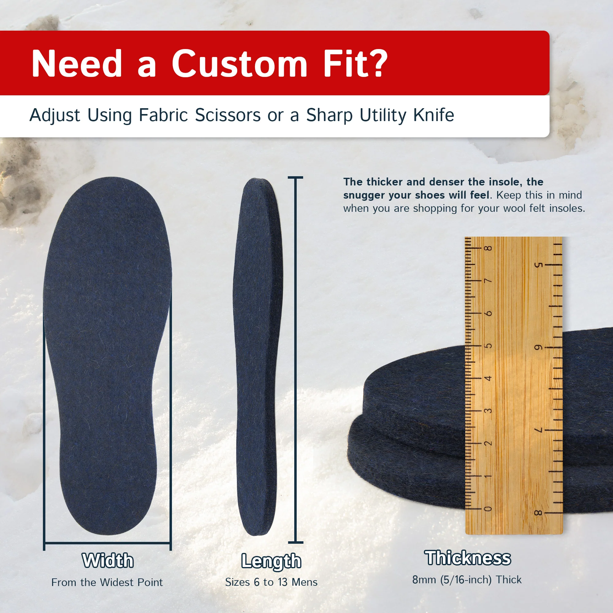 Wool Felt Insoles - 8mm Thick, 2 Pair - Image 3