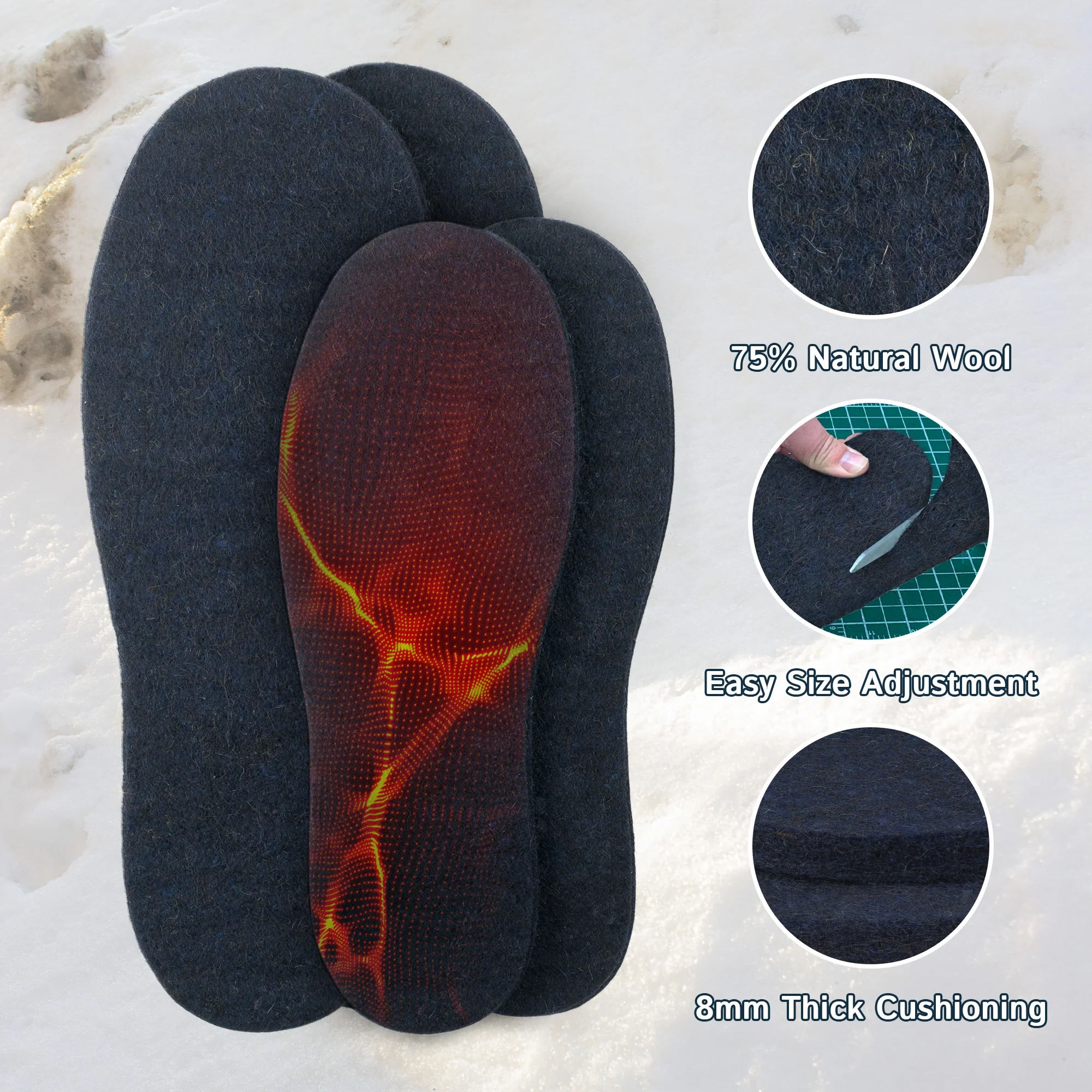 Wool Felt Insoles - 8mm Thick, 2 Pair - Image 4