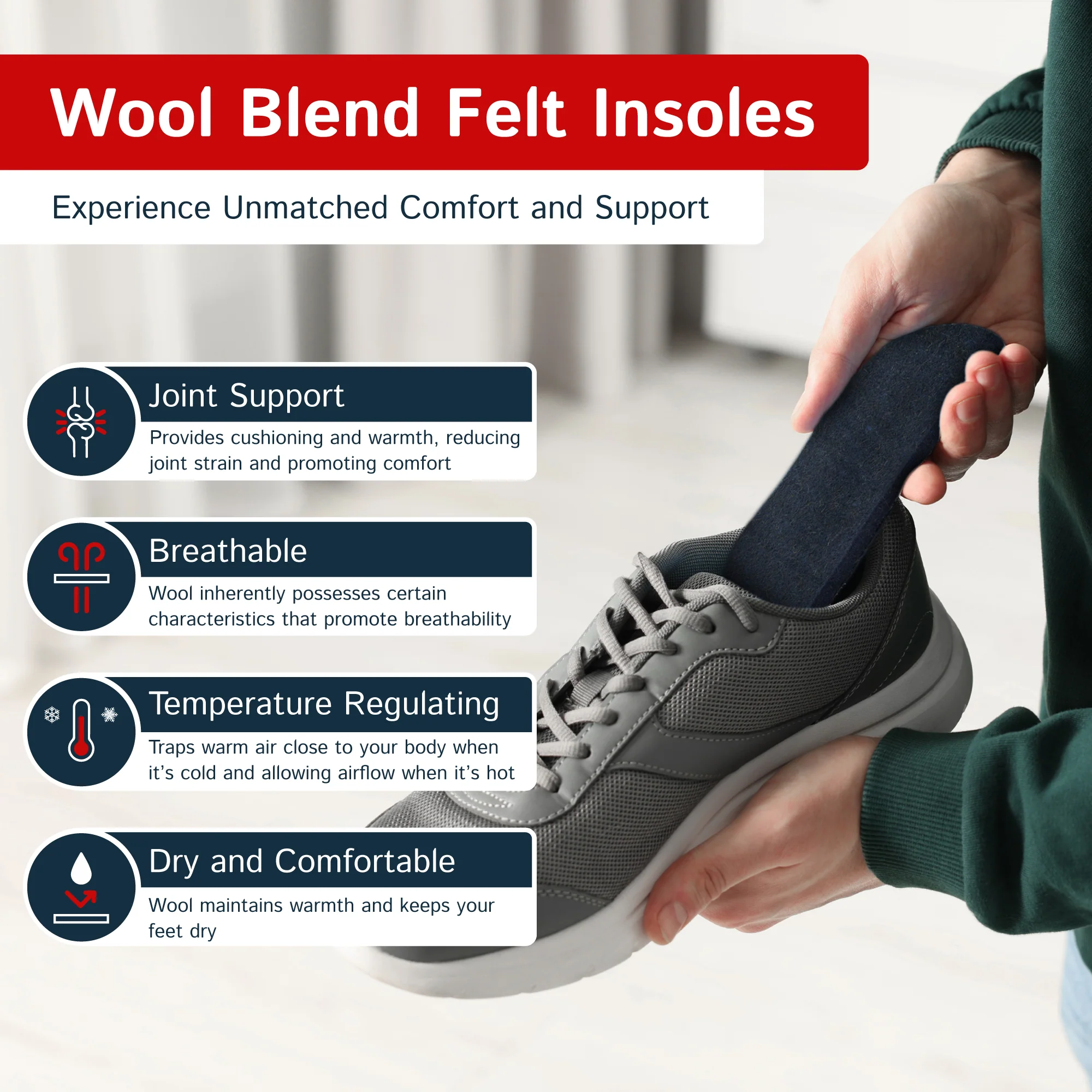 Wool Felt Insoles - 8mm Thick, 2 Pair - Image 5